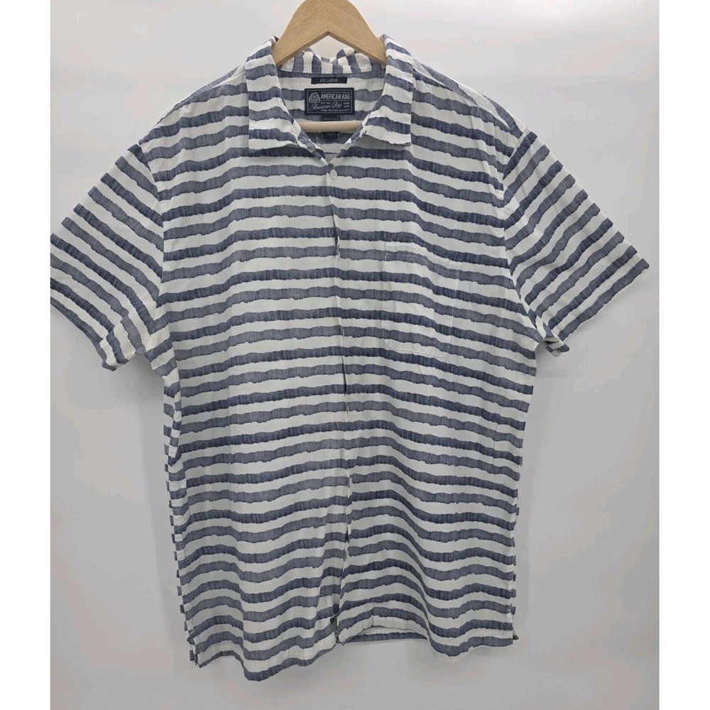 Vintage Y2K American Rag CIE Men's XXL Blue White Striped 100% Cotton Shirt